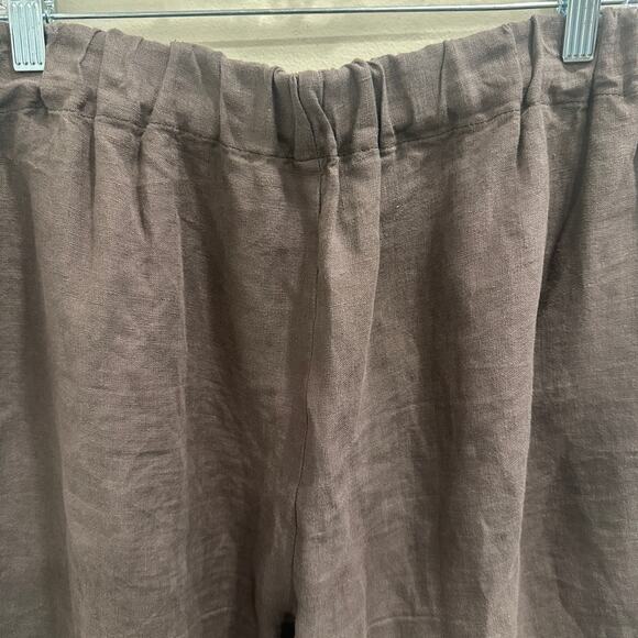 Len Ok Brown Linen Elastic Waist Shorts XXXL Relaxed Fit Coastal Lagenlook Boho - Picture 6 of 9